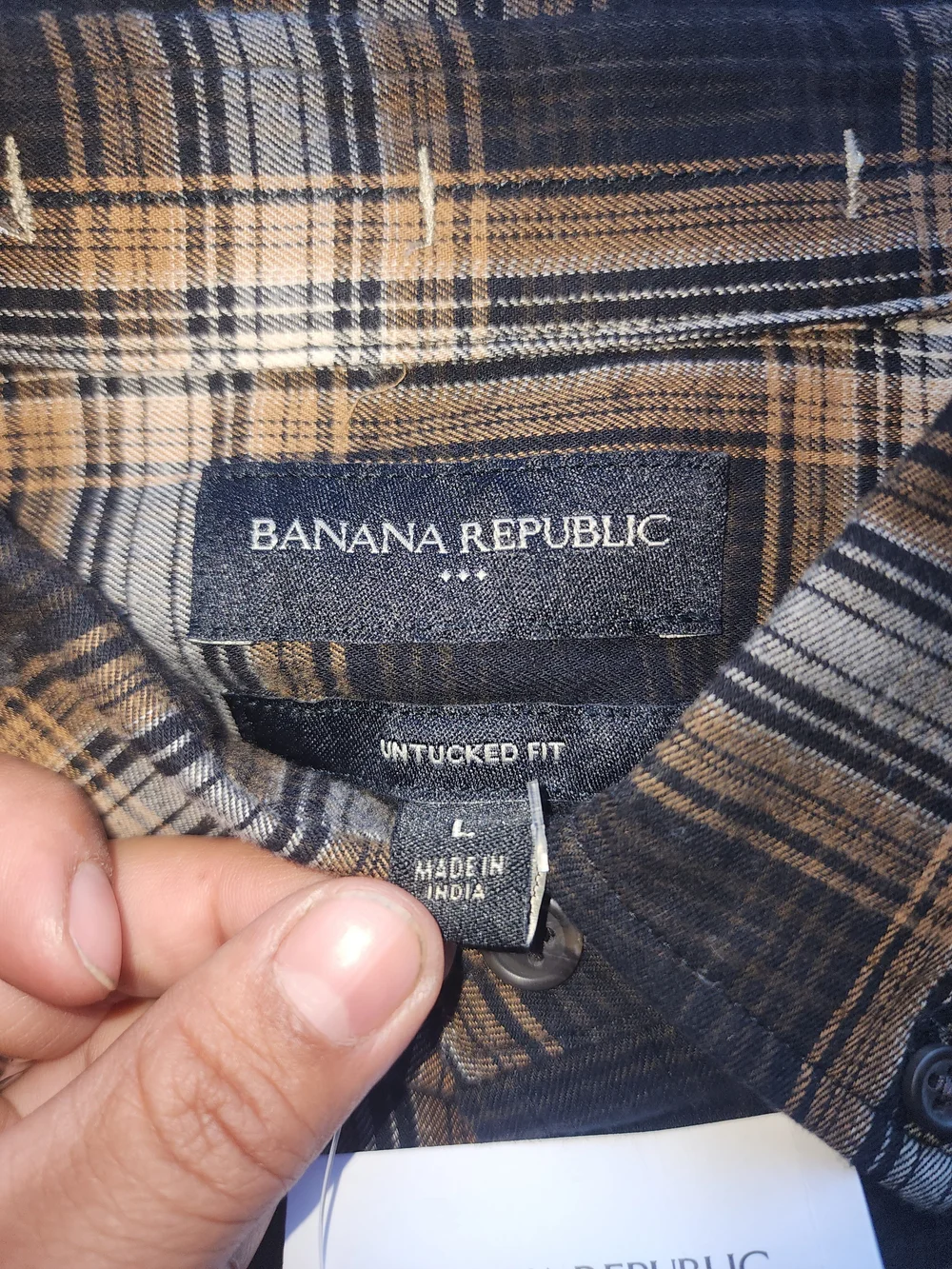 Banana Republic Men's  Plaid Long-Sleeve Button-Up Shirt - Brown/Black Large